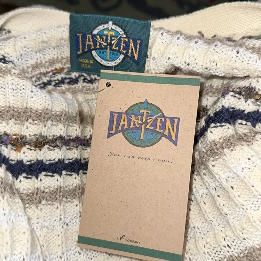 Vintage NWT Jantzen cream/ivory‎ striped cotton cardigan sweater